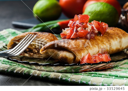Mexican chimichanga with salsa dip 33529645