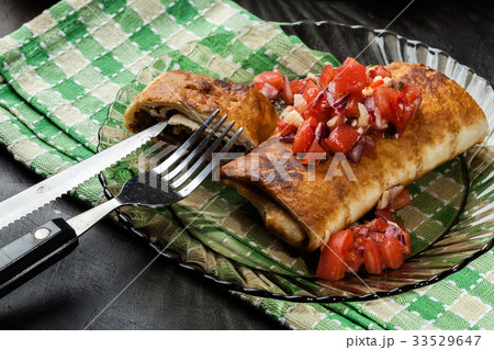 Mexican chimichanga with salsa dip 33529647