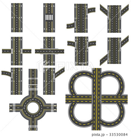 Set of different road sections with a circular Set of different road sections with a circular 33530084