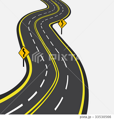 Curved road with yellow markings. Vector 33530566