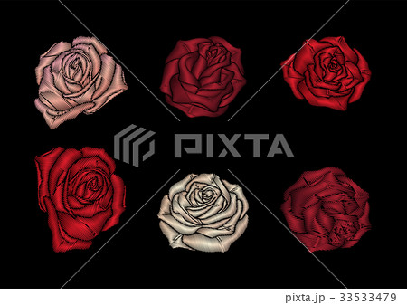 Roses embroidery on black background. 33533479