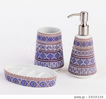 Beautiful ceramic bathroom accessories isolated 33535134