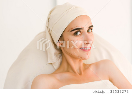 Young woman before plastic surgery operation. Young woman before plastic surgery operation. 33535272