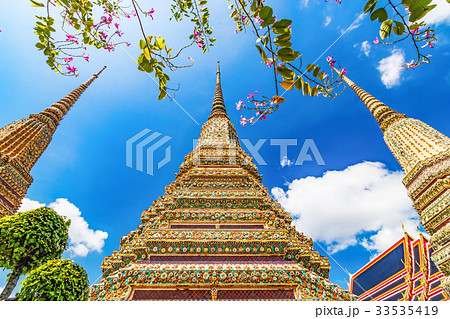 バンコク、ワット・ポー、花の咲く涅槃仏寺　 33535419