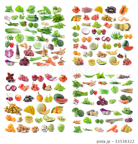 fruit, vegetable and spices isolated on white 33536322
