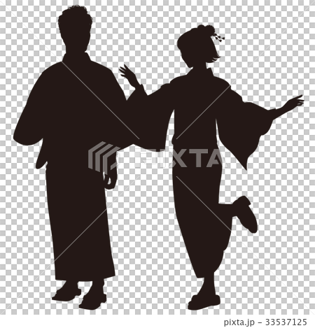 Silhouette Yukata couple Bon festival dance Festival Yukata figure Two people of meeting 33537125