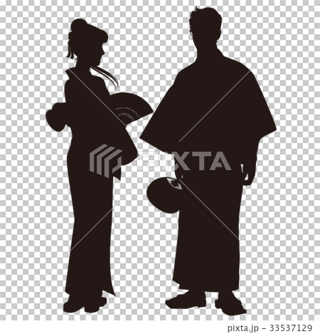 剪影浴衣夫婦Bon Odori節日浴時尚情侶 33537129