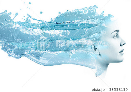 Double exposure of woman face with clear water. Double exposure of woman face with clear water. 33538159