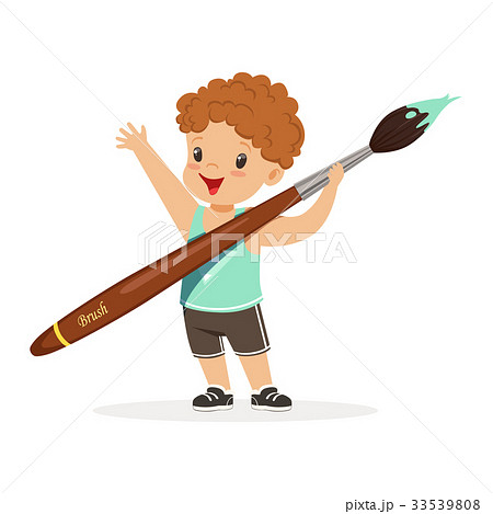 Cute smiling little boy holding giant paintbrush 33539808