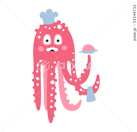 Cute cartoon pink octopus chef character, funny 33540732