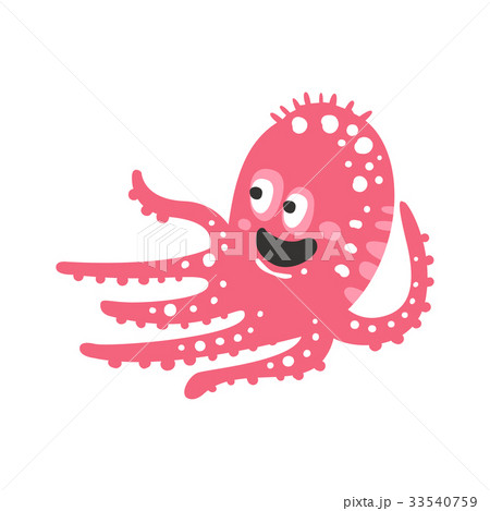 Cute Cartoon Pink Octopus Character Funny Oceanのイラスト素材
