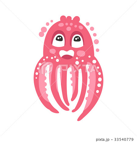 Sweet cartoon thoughtful pink octopus character Sweet cartoon thoughtful pink octopus character 33540779