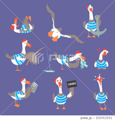 Cartoon seagulls with different poses and emotions Cartoon seagulls with different poses and emotions 33541541