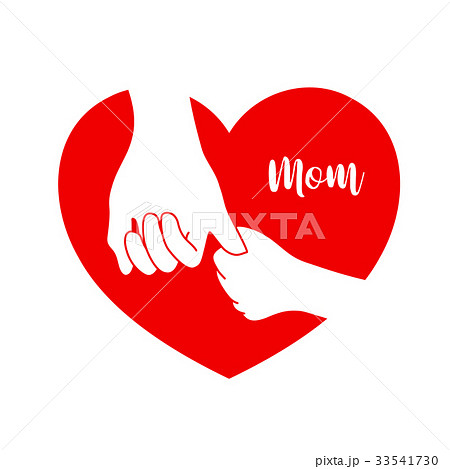 Child hold mom's hand in red heart shape. 33541730