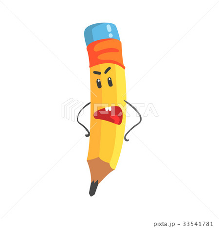 Cute annoyed cartoon yellow pencil character with 33541781