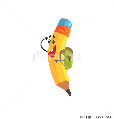 Cute cartoon yellow pencil character wih backpack 33541783
