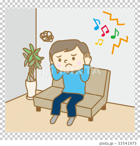騒音に悩まされる男性のイラスト素材