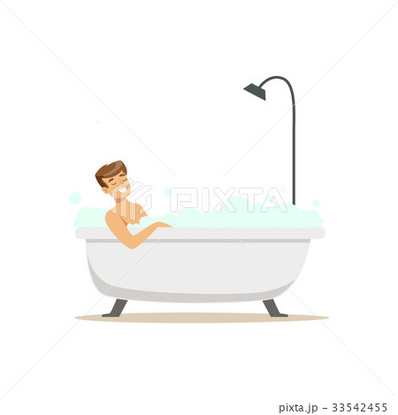 Smiling man character taking bath in bubble 33542455