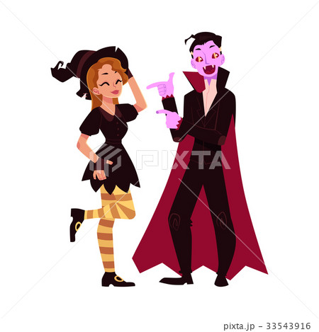 Girl dressed as witch, man in vampire costume Girl dressed as witch, man in vampire costume 33543916