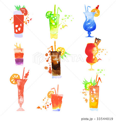 Cocktails Set Summer Drinks Watercolor Vectorのイラスト素材 33544019 Pixta