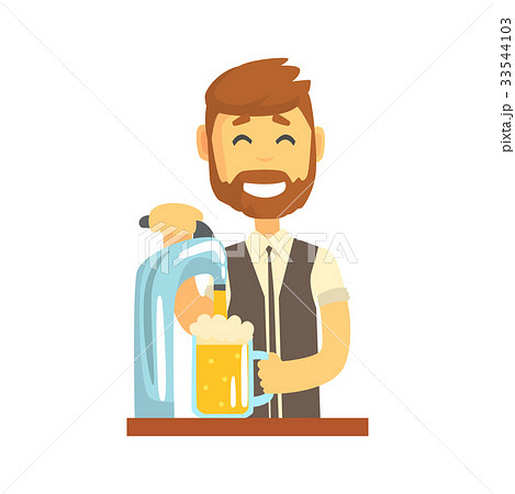 Smiling bearded bartender man character standing 33544103