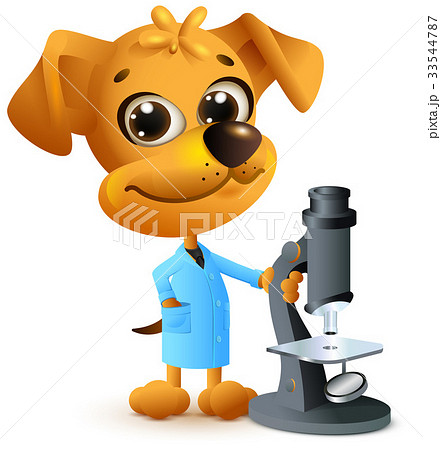 Yellow dog teacher holding microscope. Biology Yellow dog teacher holding microscope. Biology 33544787