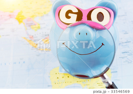 Bright smile piggy bank with sunglasses on the Bright smile piggy bank with sunglasses on the 33546569