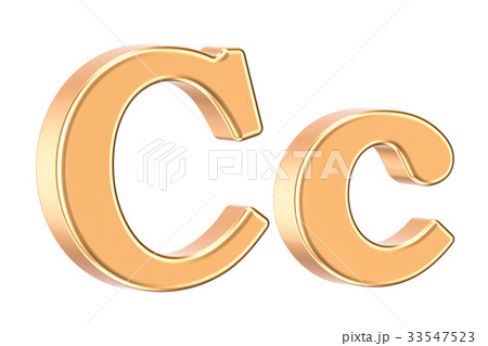 English golden letter C with serifs, 3D rendering 33547523