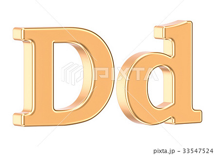 English golden letter D with serifs, 3D rendering 33547524