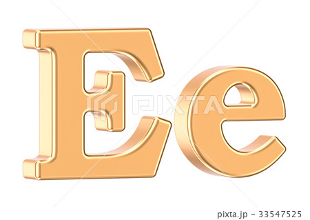 English golden letter E with serifs, 3D rendering 33547525