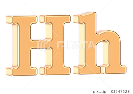 English golden letter H with serifs, 3D rendering English golden letter H with serifs, 3D rendering 33547528