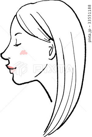 横顔で微笑むロングヘアの女性 女性aのイラスト素材