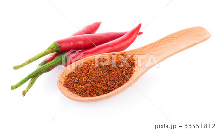 Pile of red paprika powder isolated on white 33551812