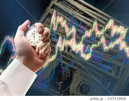 Candlestick chart graphic, stopwatch in hand Candlestick chart graphic, stopwatch in hand 33552669