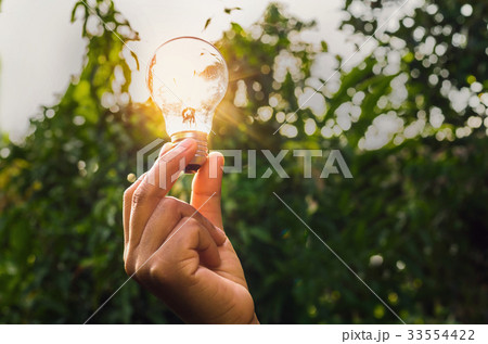 power energy in nature and hand holding light bulb 33554422