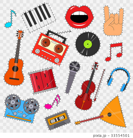 Musical Instruments and Equipment Sticker Set on a Musical Instruments and Equipment Sticker Set on a 33554501