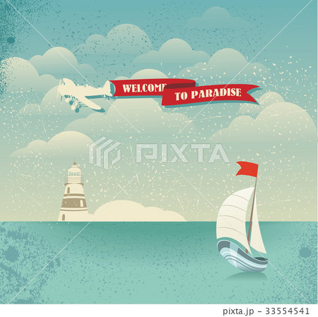 Happy vacation card with silhouettes of tropical 33554541