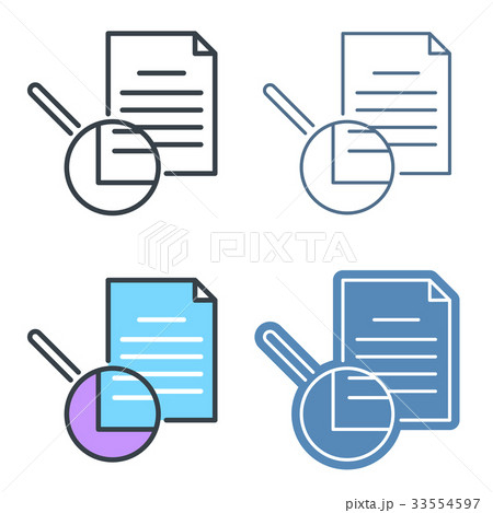 The document with magnifying glass. Vector icons 33554597