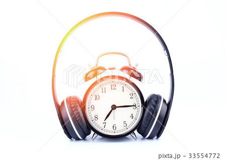 Black retro alarm clock with headphone 33554772