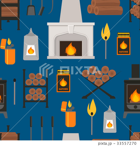 Cartoon Fireplace Background Pattern. Vector Cartoon Fireplace Background Pattern. Vector 33557270