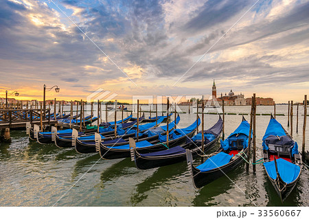 Venice Grand Canal and Gondola boat sunrise, Italy 33560667