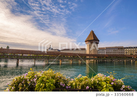 Lucerne city skyline Chapel Bridge, Switzerland 33560668