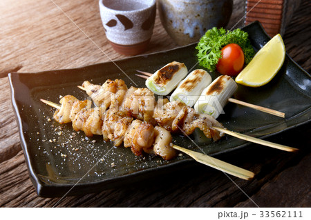 Chicken skin grilled or torikawa yakitori. Chicken skin grilled or torikawa yakitori. 33562111