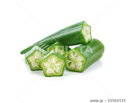 fresh okra or green roselle on white background. 33563535