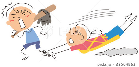 遊びに出る子供を捕まえる母親のイラスト素材