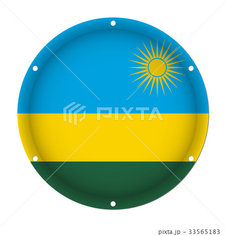 round metallic flag of Rwanda with screw holes