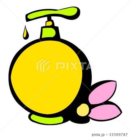 Yellow plastic bottle with liquid soap icon 33569787