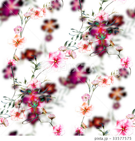 Watercolor painting of leaf and flowers pattern Watercolor painting of leaf and flowers pattern 33577575