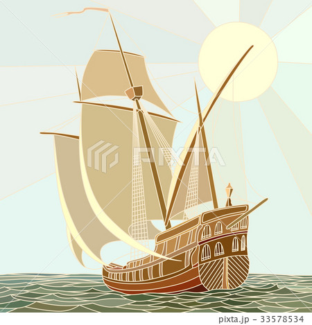 Illustration of sailing ships of the 17th century. 33578534