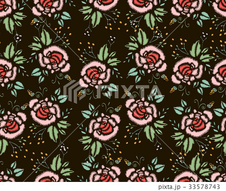 Embroidery Stitches With Roses, Meadow Flowers 33578743